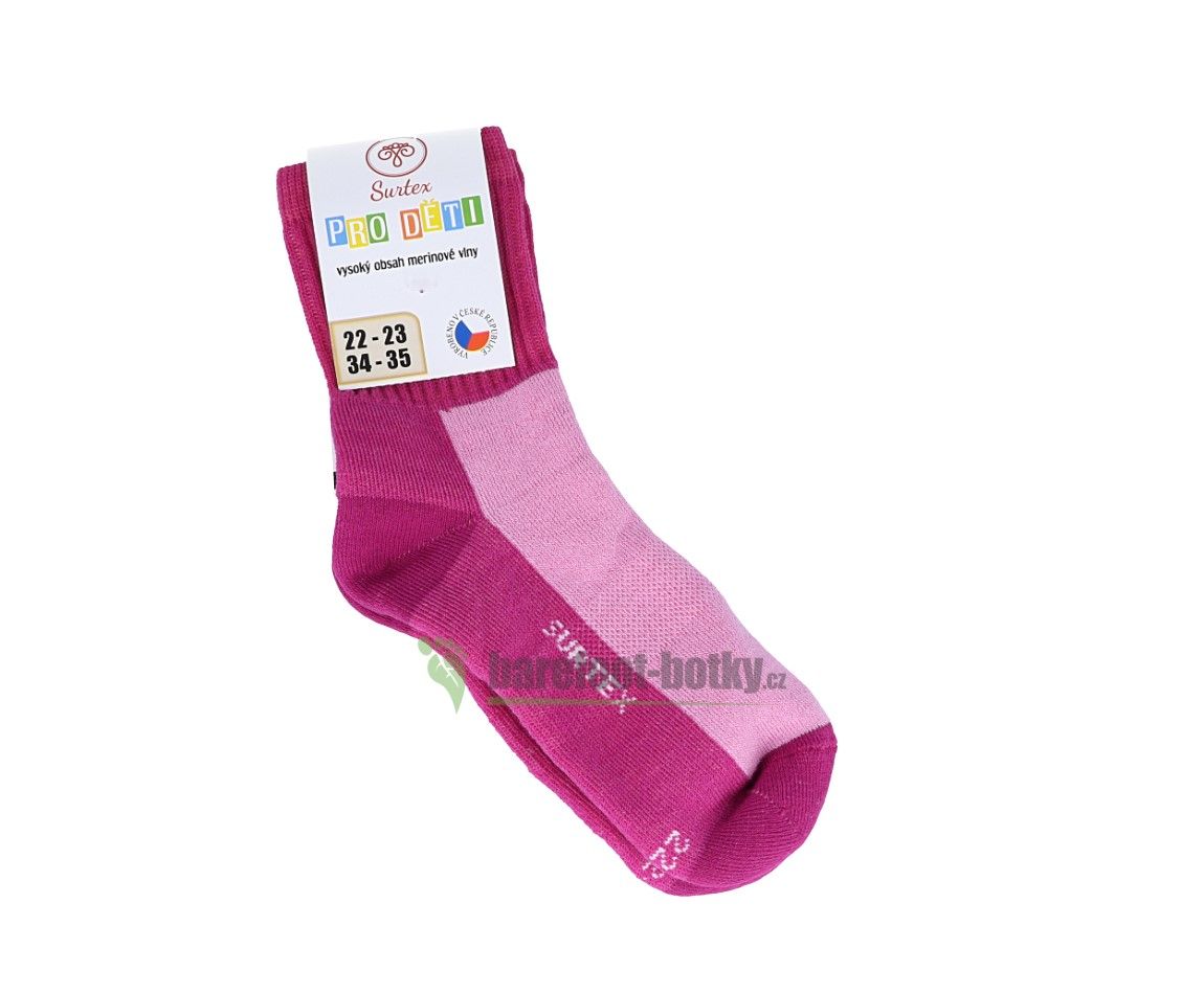 Dětské Surtex merino sportovní ponožky froté - růžové