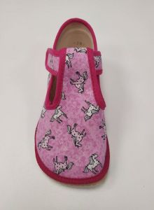 Beda barefoot - bačkorky suchý zip - růžová s koníkem shora - světlé