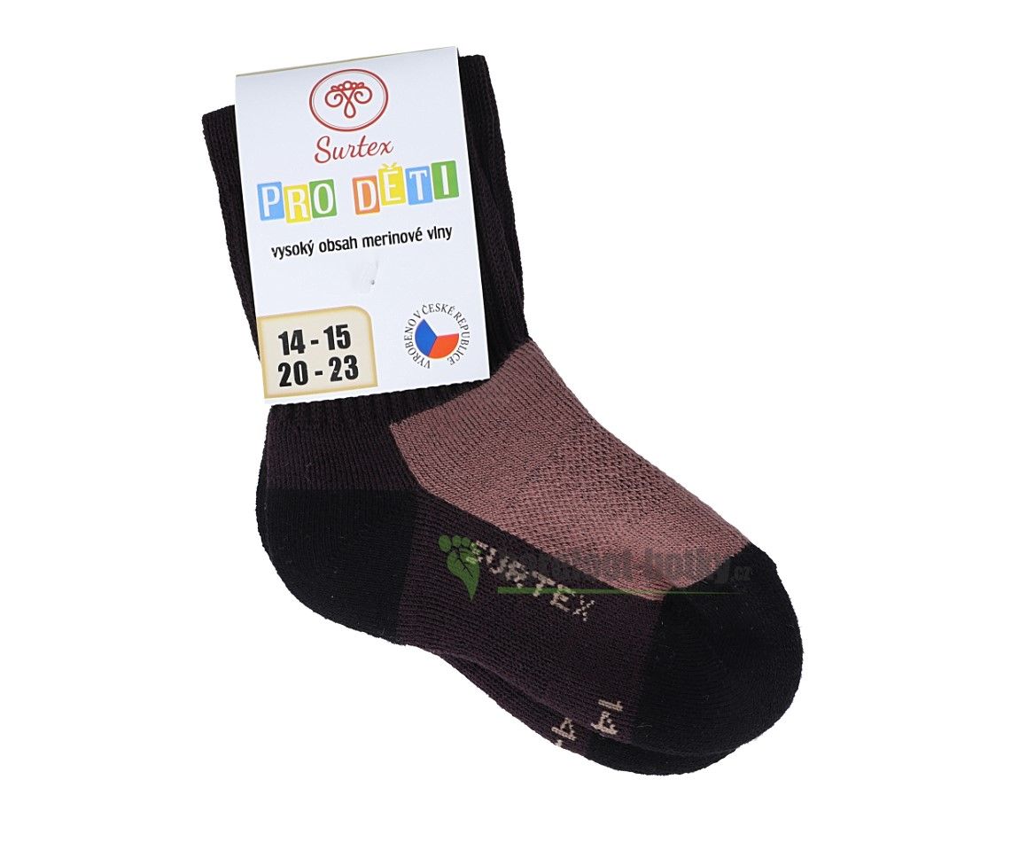 Dětské Surtex merino sportovní ponožky froté - tmavě hnědé
