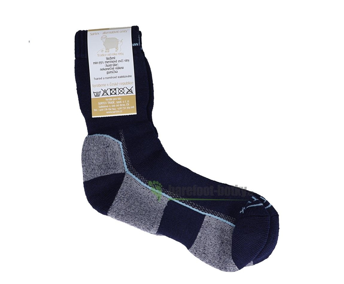 Barefoot Surtex terry socks - 90% merino - black-gray-turquoise