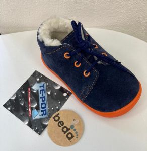 Beda Barefoot - Blue mandarine - winter boots with membrane-laces