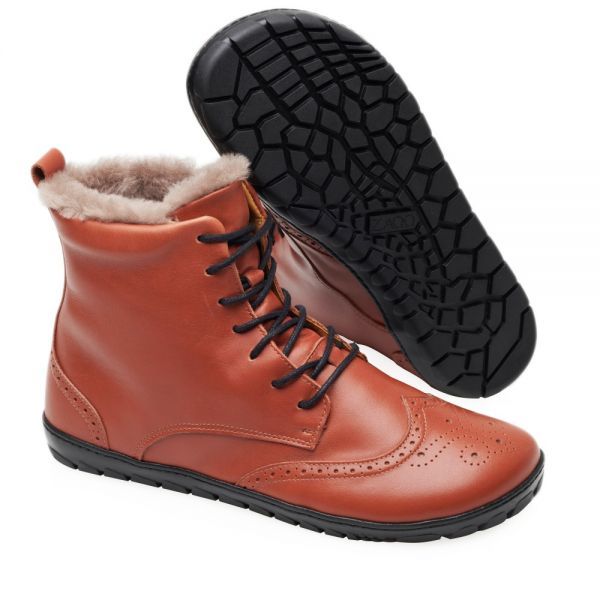 Barefoot Leather shoes ZAQQ QUINTIC winter BROGUE cognac