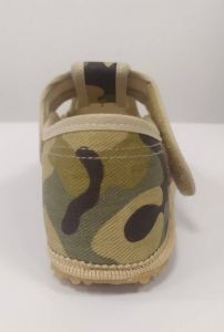 Beda barefoot - papučky na suchý zip - army s opatkem zezadu