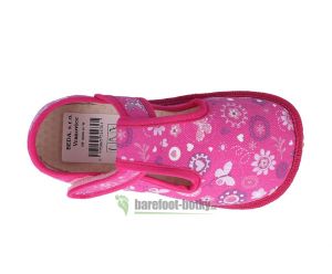 Beda barefoot - bačkorky suchý zip - růžové s motýlky shora