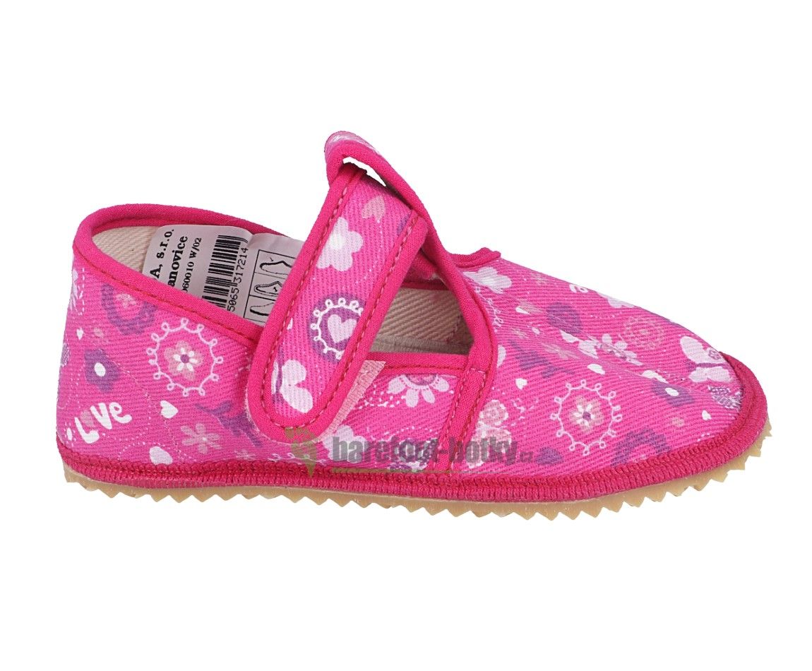 Barefoot Beda barefoot - narrower Velcro sandals - pink with bow ties