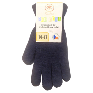Surtex gloves 100% merino wool strong - children's - dark blue | 14-17