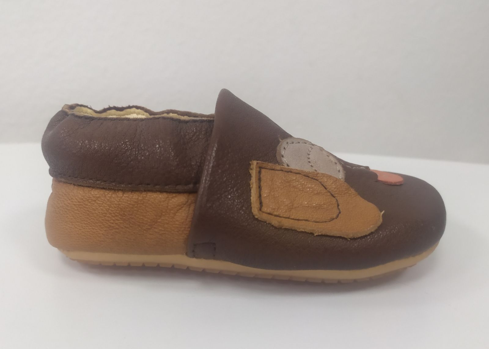 Barefoot Froddo prewalkers slippers with rubber sole - brown with a dog
