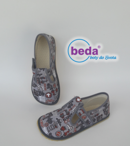 Beda barefoot - velcro slippers - gray with characters