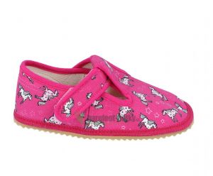 Beda barefoot - velcro slippers - pink with a horse
